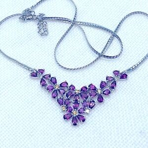 Amethyst Citrine 14KWG Plated Floral Necklace